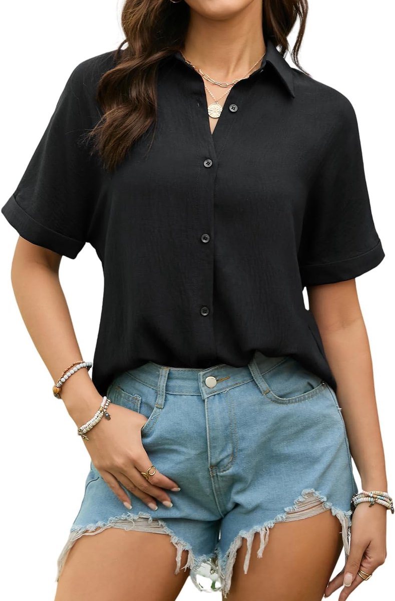 Blouse Dames Korte Mouwen Mousseline Hemdblouse Zomer Casual Blouse Hemd Effenelegante V-Hals