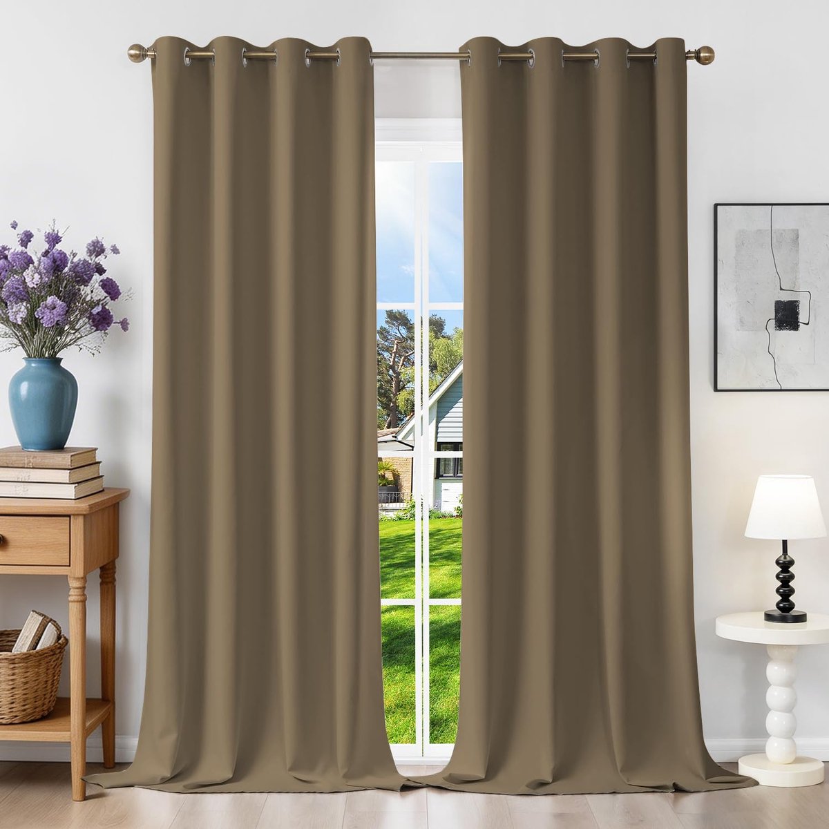 Thermisch verduisteringsgordijn 140 x 245 cm - taupe/bruin - ondoorzichtig - isolerende hitte- en uv-bescherming - SnelShoppen