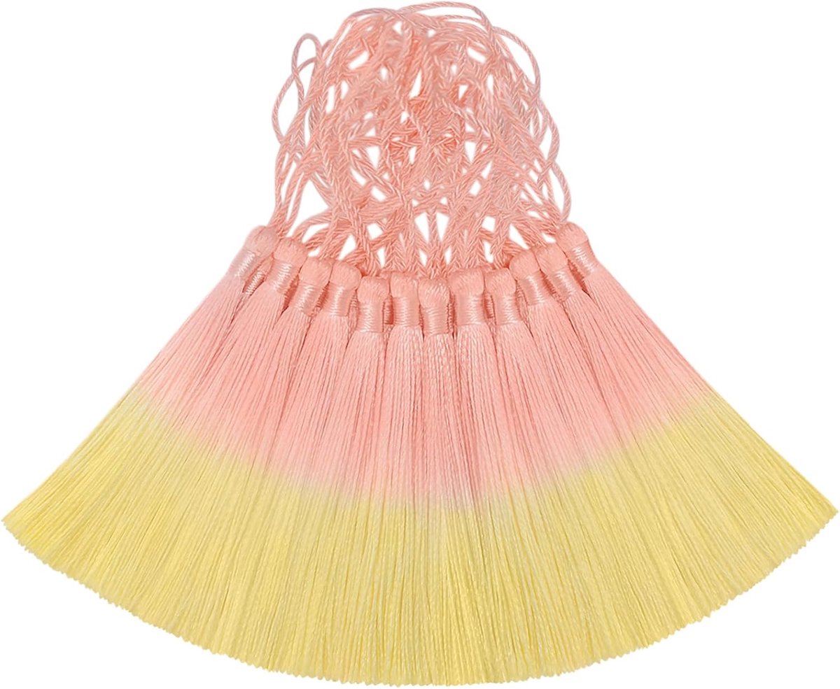 50 stuks mini zijden kwastje voor knutselen, doe-het-zelf bladwijzer, schattige sieraden maken, kralen, meisje oorbel, sleutelhanger, afstuderen, kleine sleutel, lange lintstof naaien