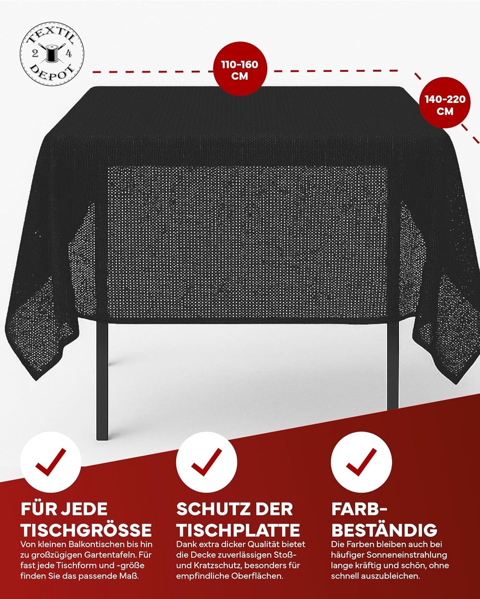Tafelkleed 140 cm zwart tuintafelkleed met zoom afwasbaar tuintafelkleed voor balkon, terras, weerbestendig