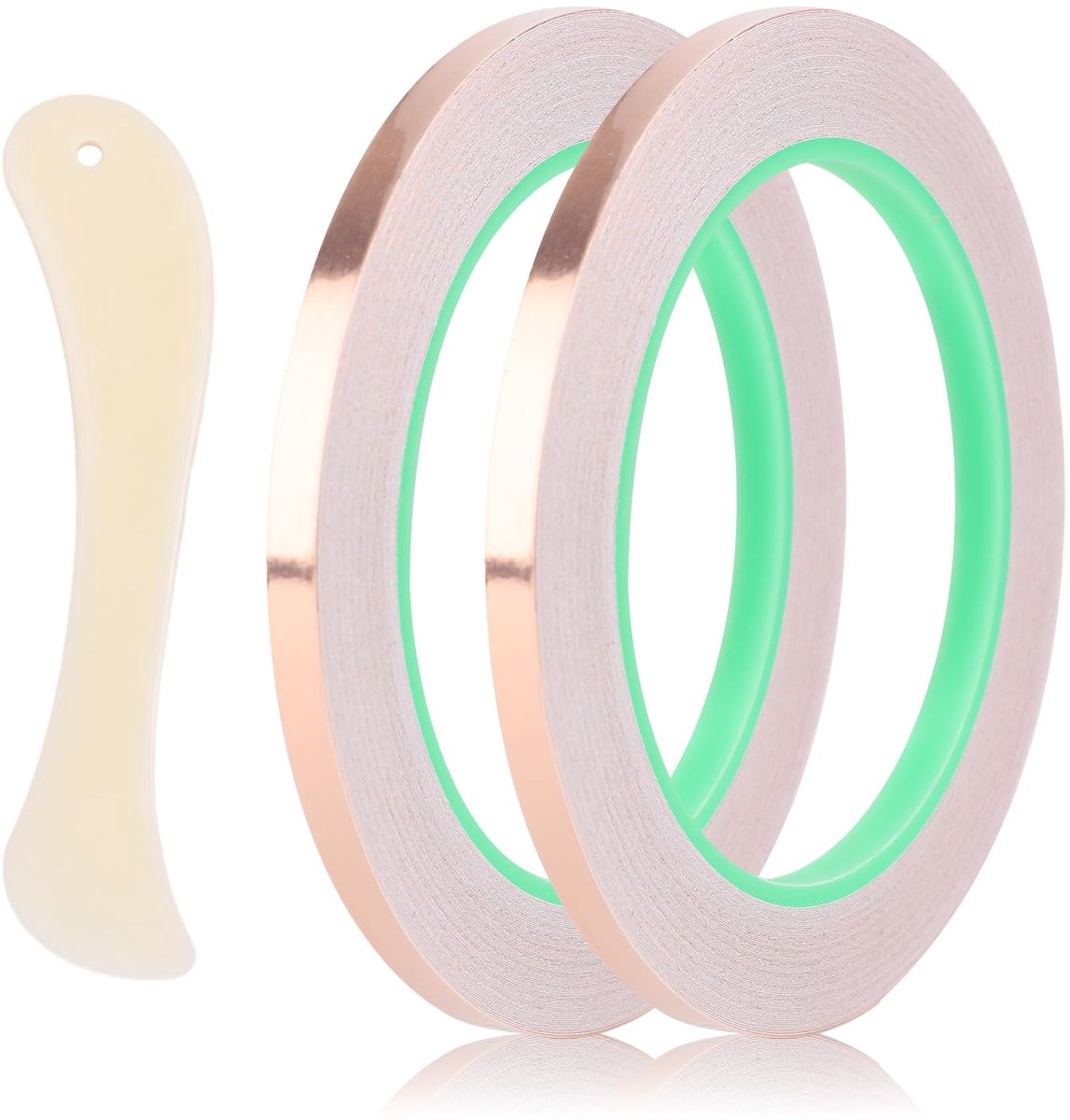 2 Rollen Koperfolietape, 0,64cm Brede Koperfolietape Dubbelzijdige Geleidende Tape met Plastic Schraper voor Glas-In-Lood Elektrische Reparatie Papiercircuits Handwerk