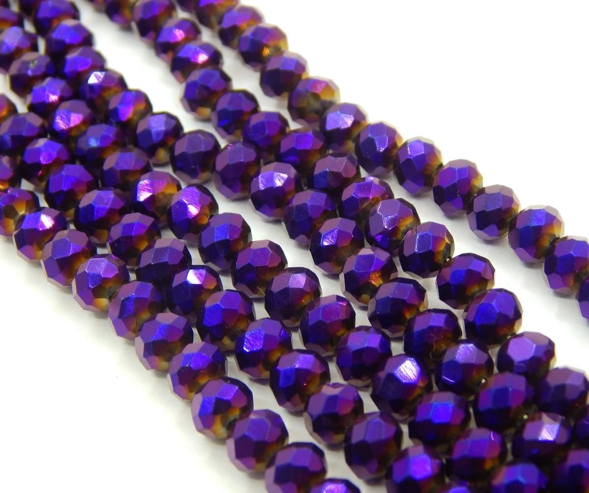 Kralen 4mm Tsjechische kralen CZ geslepen glazen kralen Gefacetteerde Rondelle bolletjes glazen kralen, 1 streng 120 stuks (Paars Metallic)
