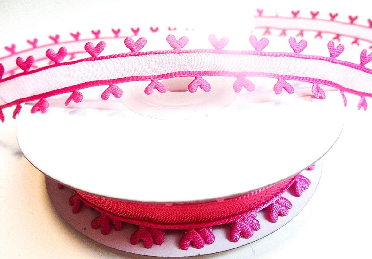 10m Organza 15mm met hart geschenklint hart decoband hart lint organza lint bruiloft Kerstmis (Pink)