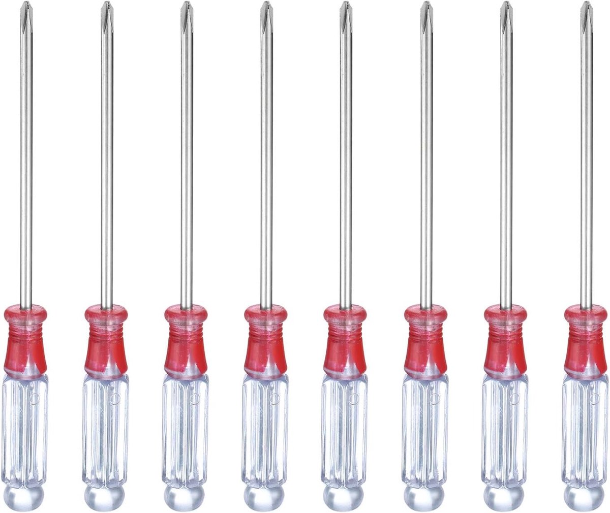 PH1 Kleine Phillips schroevendraaiers, 8 stuks, 128 mm lengte, koolstofstaal met 53 mm ergonomische handgreep, voor doe-het-zelf reparaties (wit)