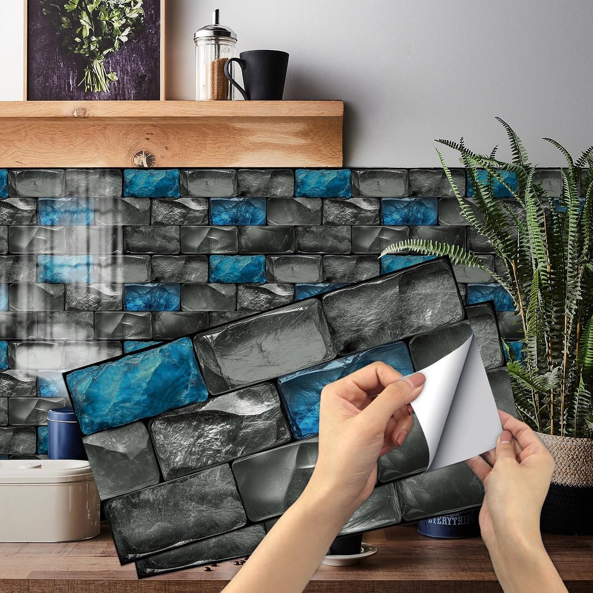 12 stuks keukenstickers, decoratief, geruit, 15 x 30 cm, waterdicht, in vintage, tegelstickers voor badkamer, decoratie