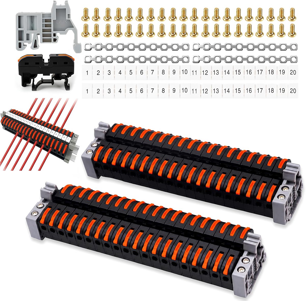 40 stuks rijklemmen hoedrail, doorgangsklem, verbindingsklemmen, hoedrail 0,08-4 mm² PCT-211, klemblok klemlijstset, kroonklemmen insteekbaar, klemmen elektrisch voor snelle bedrading