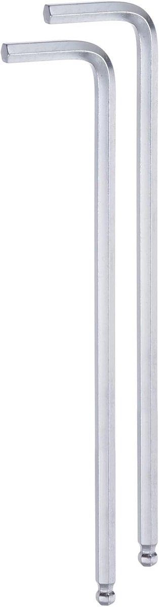 Inbussleutel, 2 stuks, 5 mm, metrisch, extra lange arm, L-vorm, reparatiegereedschap van chroom-vanadium-staal voor reparaties thuis, kleur zilver