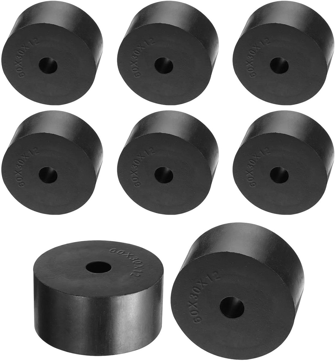 8 stuks afstandhouders van rubber, 60 mm buitendiameter, 12 mm binnendiameter, 30 mm hoog, rond, anti-vibratie, dikke rubberen ringen