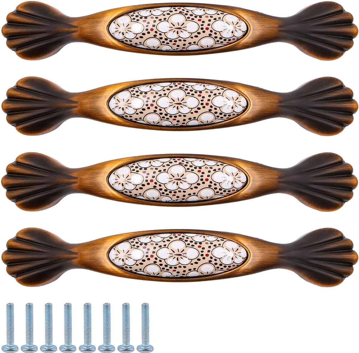 Set met 4 traditionele ladekast-keramische handgrepen, gatafstand 96 mm, meubeldeurgrepen, antieke handgreep, lade, deur, kasten, badkamer, keuken, dasy-patroon