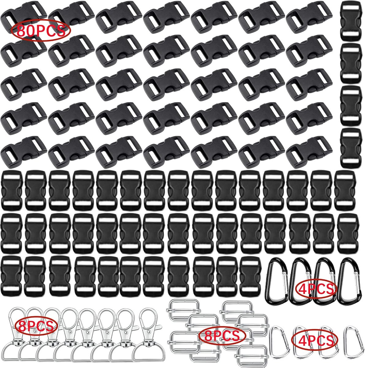 80 stuks 1 cm verstelbare zijdelingse kunststof gespen, rugzakgesp, mini-kunststof gespen, rugzakclip, 1,5 cm zilverkleurige metalen draaihaak, 80 stuks kliksluitingen, 28 mm x 14 mm &