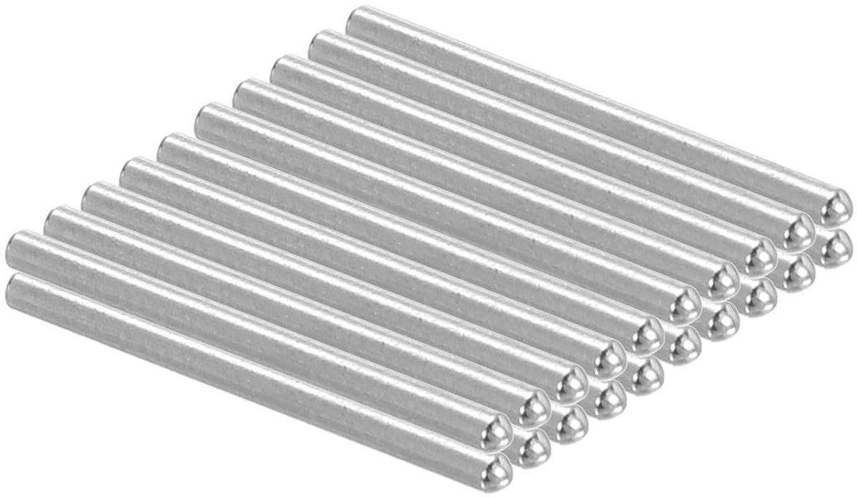 20 stuks cilinderpennen van roestvrij staal 304, 1,5 x 20 mm, ronde koppennen met plat afgeschuind uiteinde ter ondersteuning van planken, meubels en apparaten