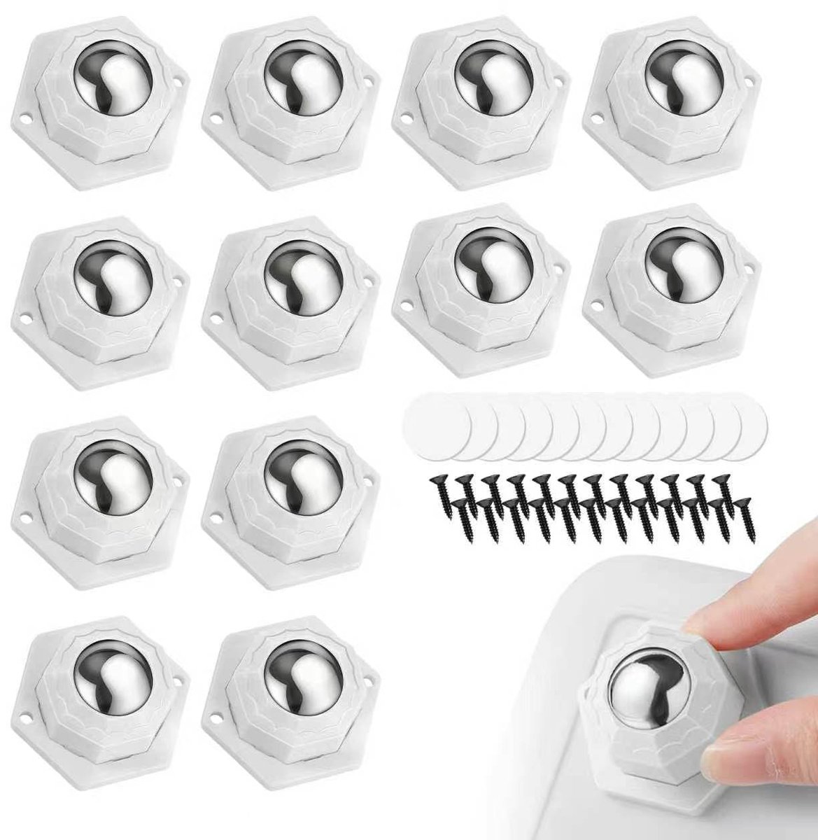 12 stuks kogelwielen, zware belasting, meubelwielen, platte set, 360 graden rollen voor keukenapparaten, zelfklevend rolwiel, kogelwielen voor meubels, mini-meubelwielen