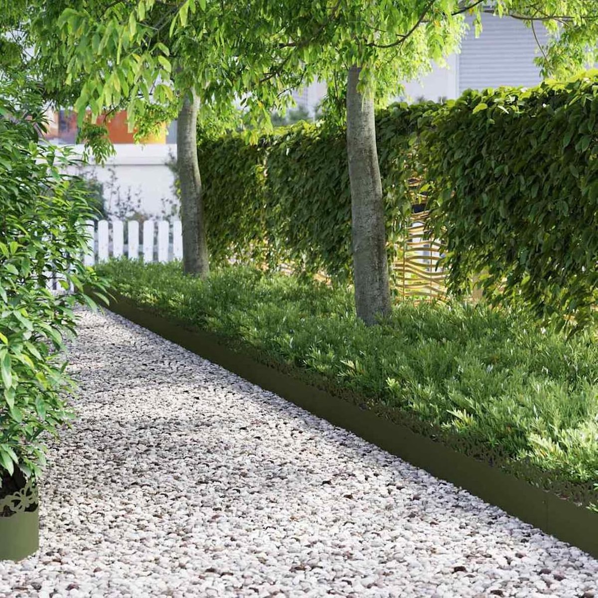 Staal, 10 stuks, olijfgroen, 103 cm lengte, moderne bloembedbegrenzing voor buiten, robuust en eenvoudig te monteren