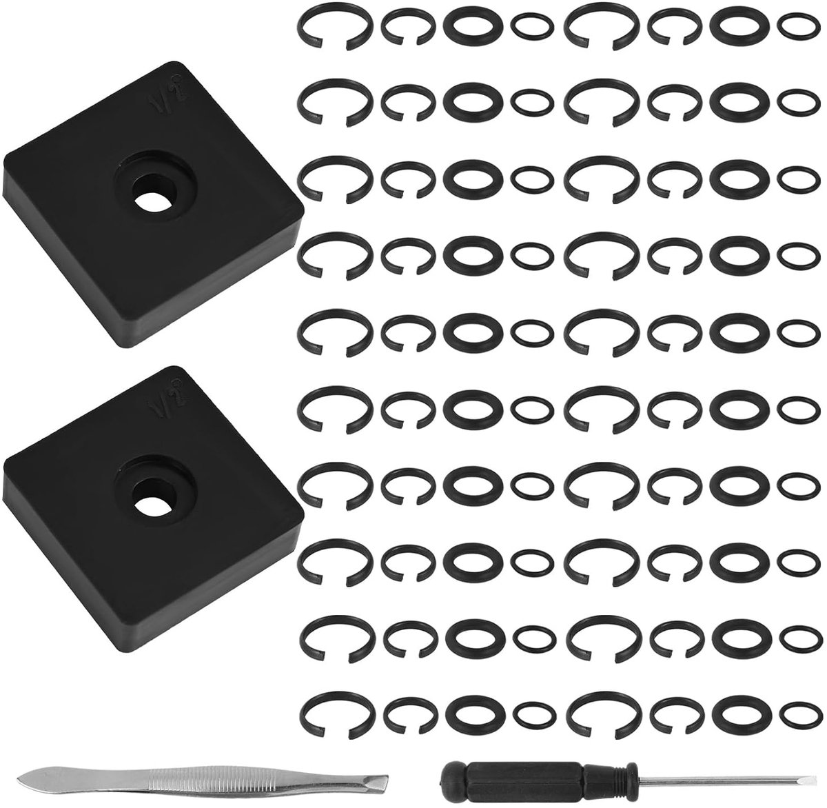 84st 3/8" & 1/2" Impact Borgring Clip Wrijvingsringen met O-Ring, Inclusief Aambeeld Installatietool Schroevendraaier en Pincet voor Elektrische Pneumatische Slagsleutels