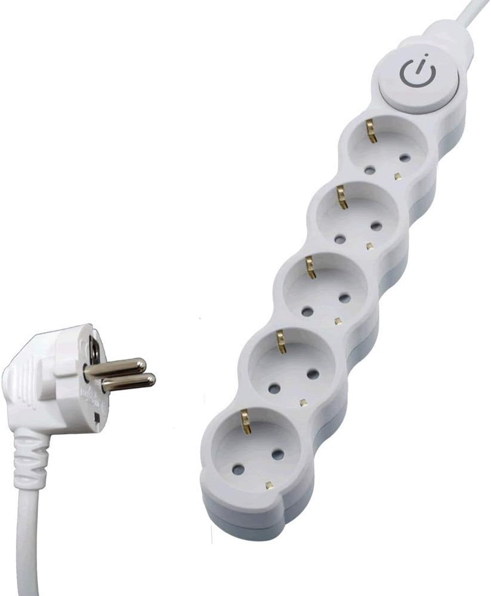 Verlengsnoer 5-sockets - met schakelaar - hoekplug voor eenvoudige aansluiting - SnelShoppen