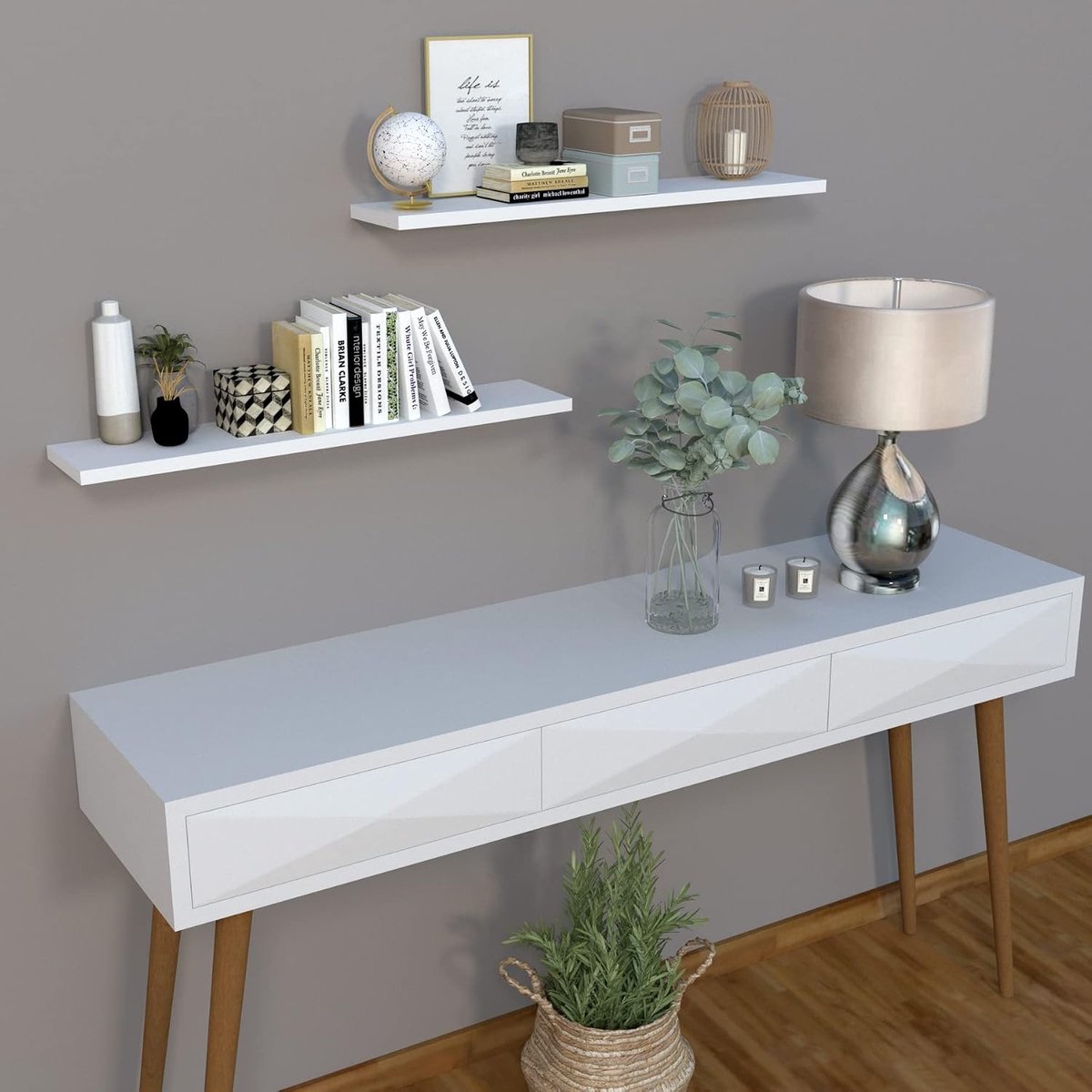 Houten Wandplank 100 x 20 x 2.5 Cm. Tot 25 kg. Wit