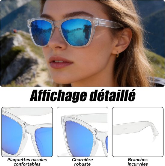 Herenzonnebril, herenzonnebril, dameszonnebril - Uv400 spiegelbril met transparant montuur, moderne stijl, vierkant, rijden, strand, outdoorsport — afbeelding 4