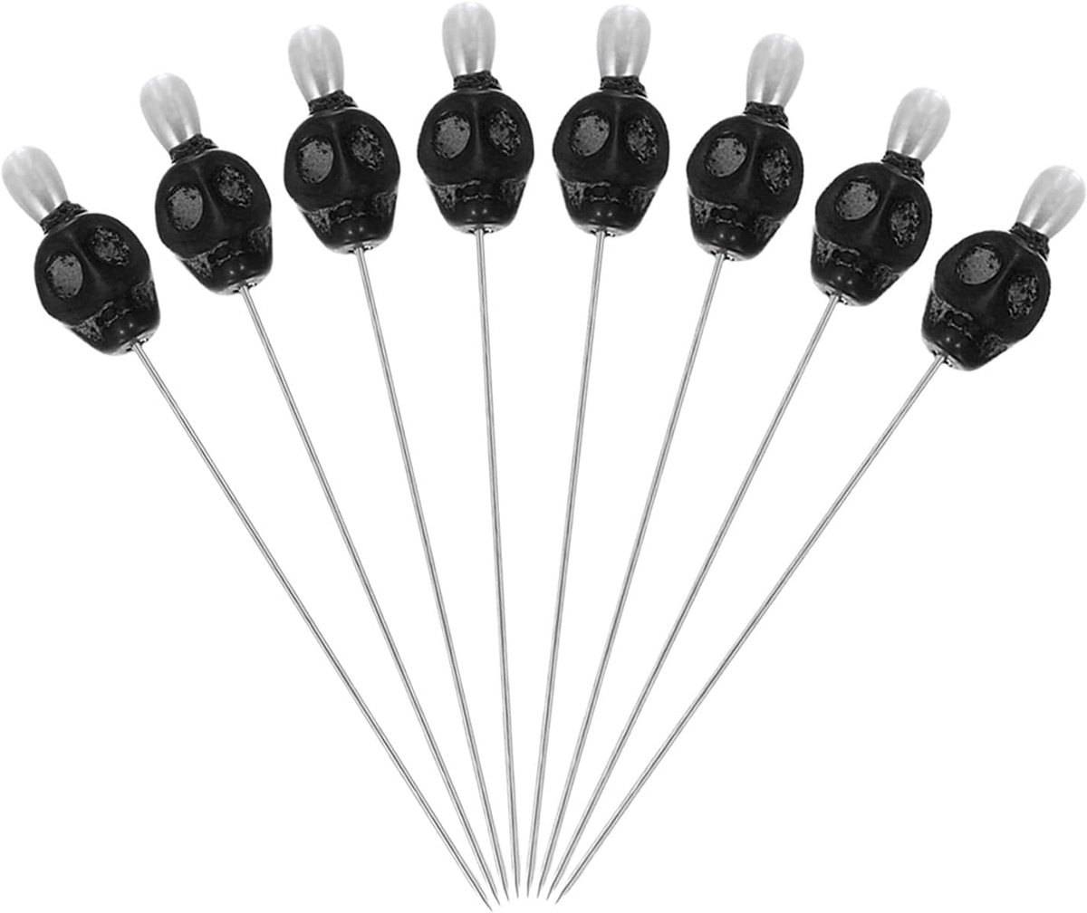 7,6 cm schedel naaipenden, 8 stuks stalen voodoo rechte pinnen met schedel hoofd voor stof doe-het-zelf decoratie knutselen quilten naaien benodigdheden, zwart