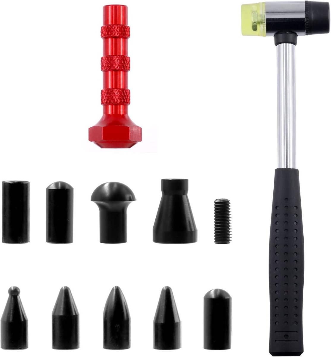 Kits, Een Dent Rubber Hamer, Een Metalen Tap Down Pen met 9 Verschillende Vormige Koppen Tips, Dent Removal Tap Down Tools voor Auto's Dent Repair