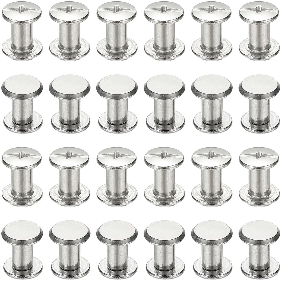 Chicago Schroeven, 24 sets, 5 x 8 mm (d x h), Chicago schroeven, Phillips, bindschroeven, leer, klinknagels, 304 roestvrij staal, bevestigingselementen voor leer, riem, scrapbook, fotoalbums