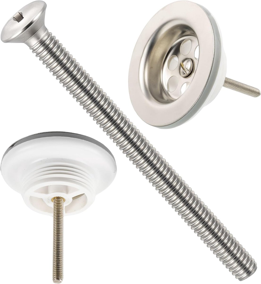 M6x60 voor gootsteenafvoerset, voor 1 1/4 tot 1 1/2 inch afvoersets, gemaakt van roestvrij staal SS201, in zilverkleur, vervangende schroef klep boven op gootsteenonderbouw