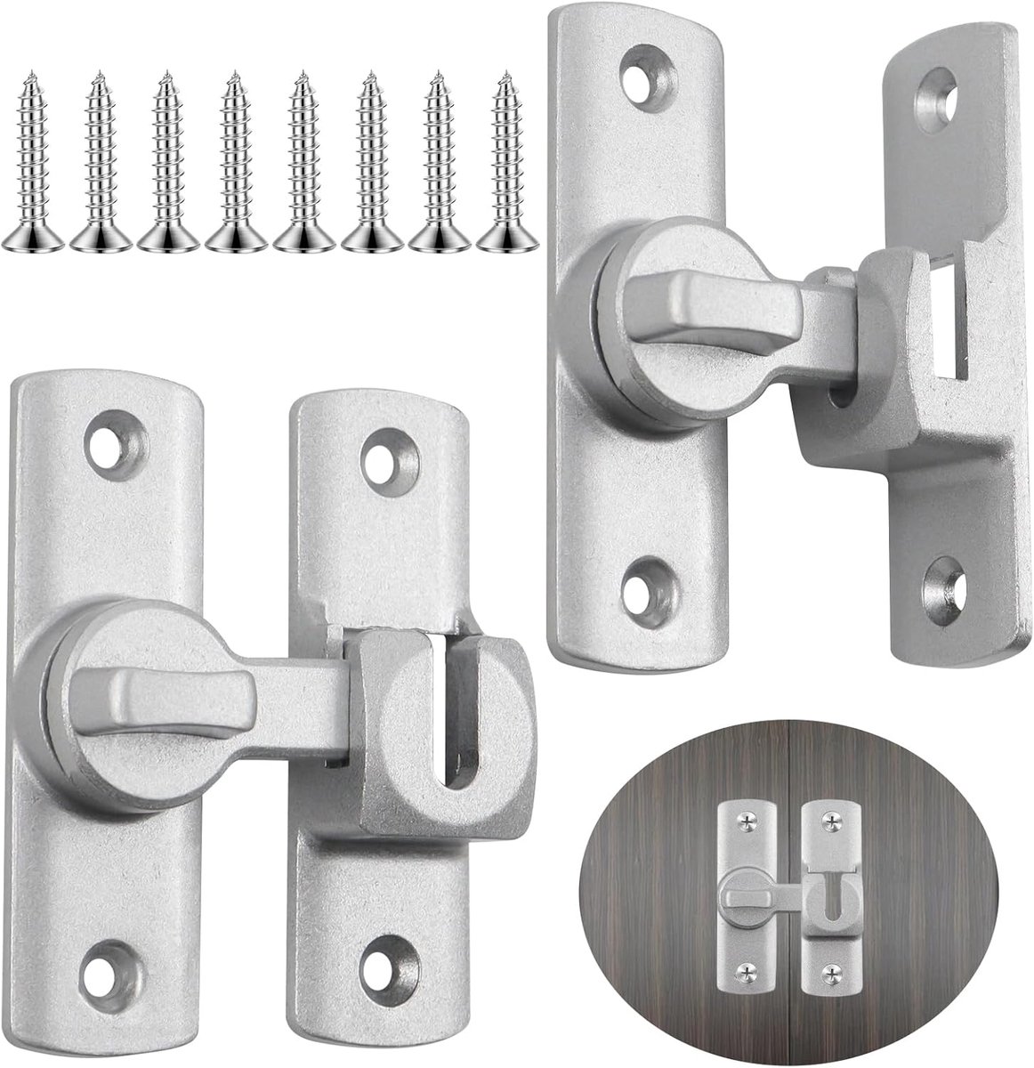 2 stuks schuifdeurslot, 90/180 graden schuifdeurvergrendeling met schroeven, aluminiumlegering, schuifdeurslot voor deuren, ramen, meubels en omheining (zilver)