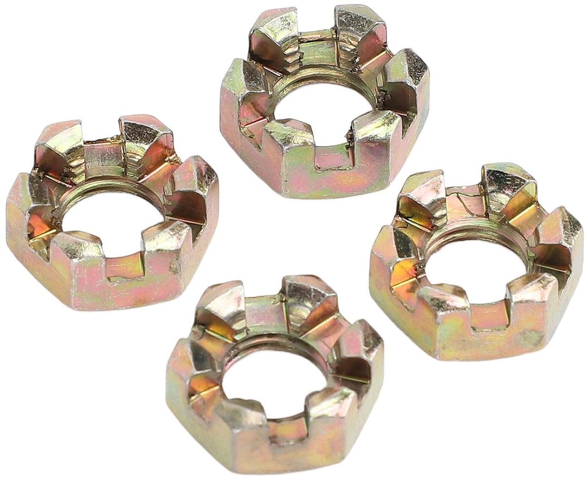 Zeskantmoeren, 4 stuks M10 Zeskantmoeren Staallegering verzinken Wiel Alxe Hub Kasteelmoer voor 50 Naar 100 Vierwieler, Dirt Bike ATV Go Kart