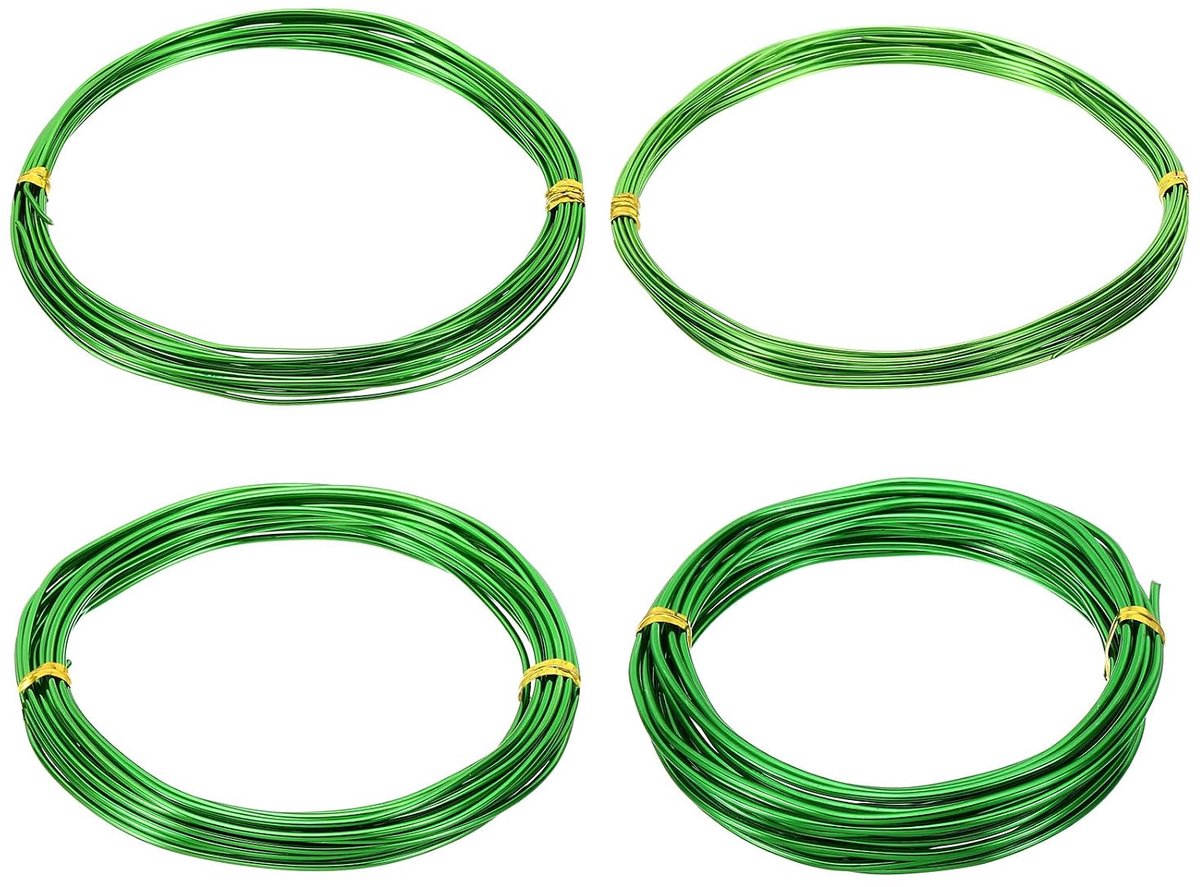 Draad, 4 stuks sieradendraad, bonsai, handwerk, metallic, 0,8 mm, 1 mm, 1,5 mm, 2 mm, voor artistieke creaties, sieraden, kralen, planten, tuinieren, groen