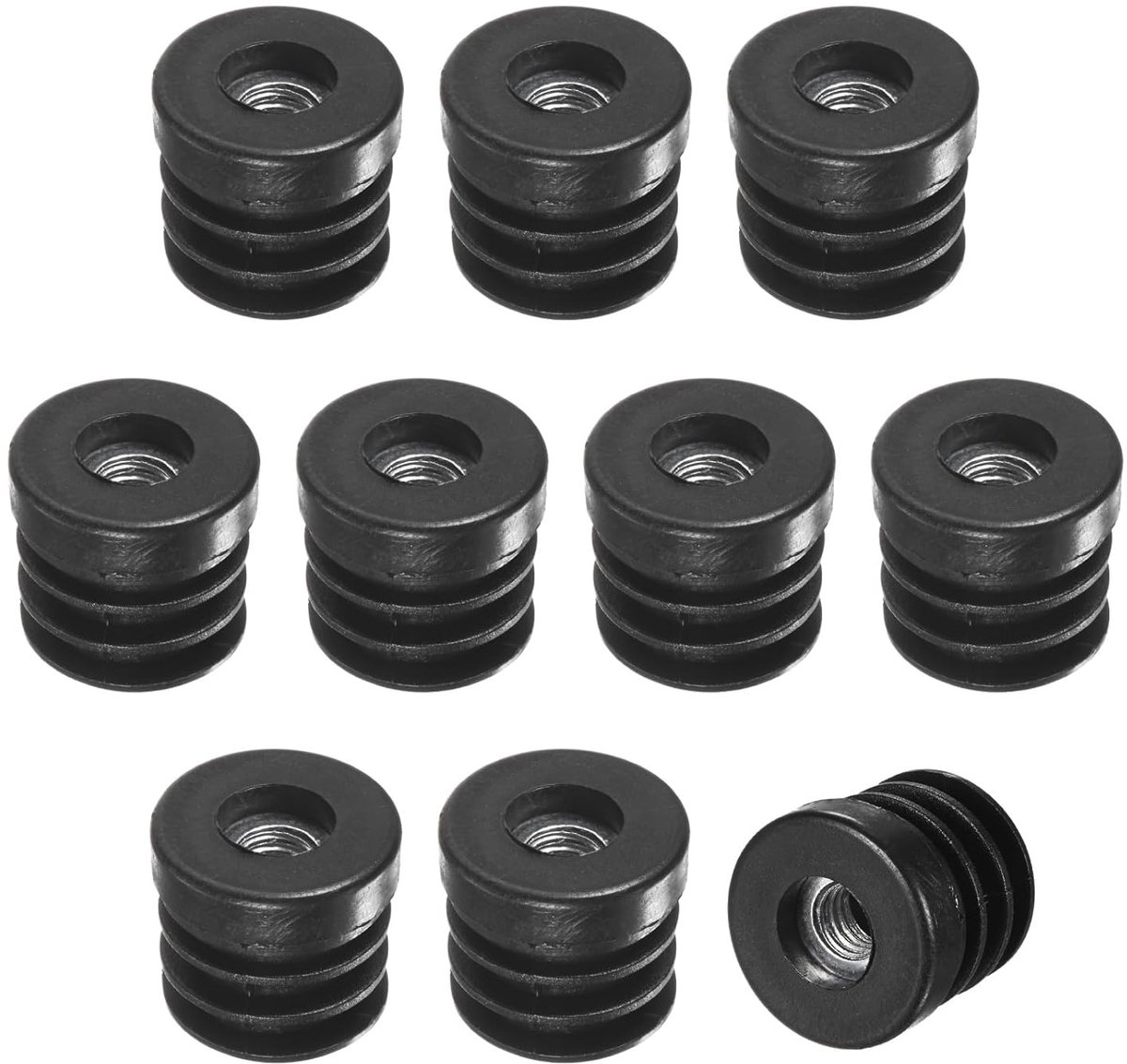 METERXITY 10-pack inzetstukken voor ronde buizen met M8-draad, 1" (25mm) buitendiameter kunststof buisinzet voor stoel/tafel/wielen, buiseindkap vloerbeschermers metalen meubelpoten glijplug