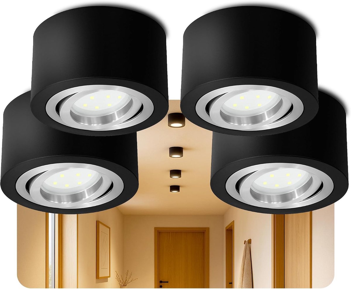 Plafondspots zwart met zilveren binnenring - moderne plafondlampen voor keuken, hal en interieur