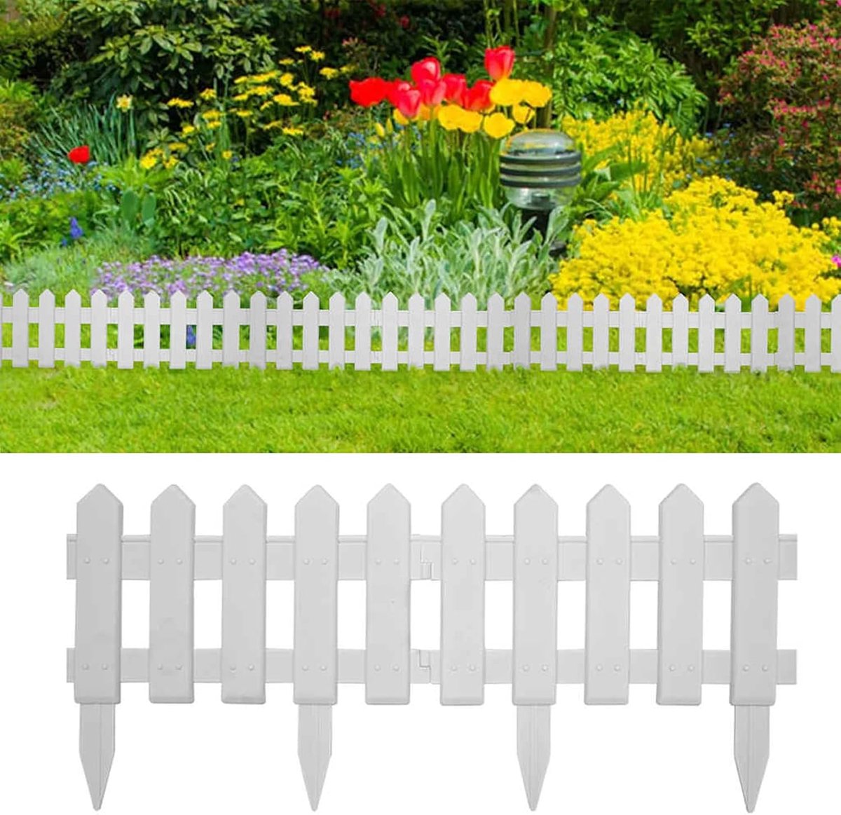 25 stuks, wit, polypropyleen, 10 m × 29 cm (b x h), 19,5 cm inbouwhoogte, 6 latten per segment, voor tuinbedden en gazonrand