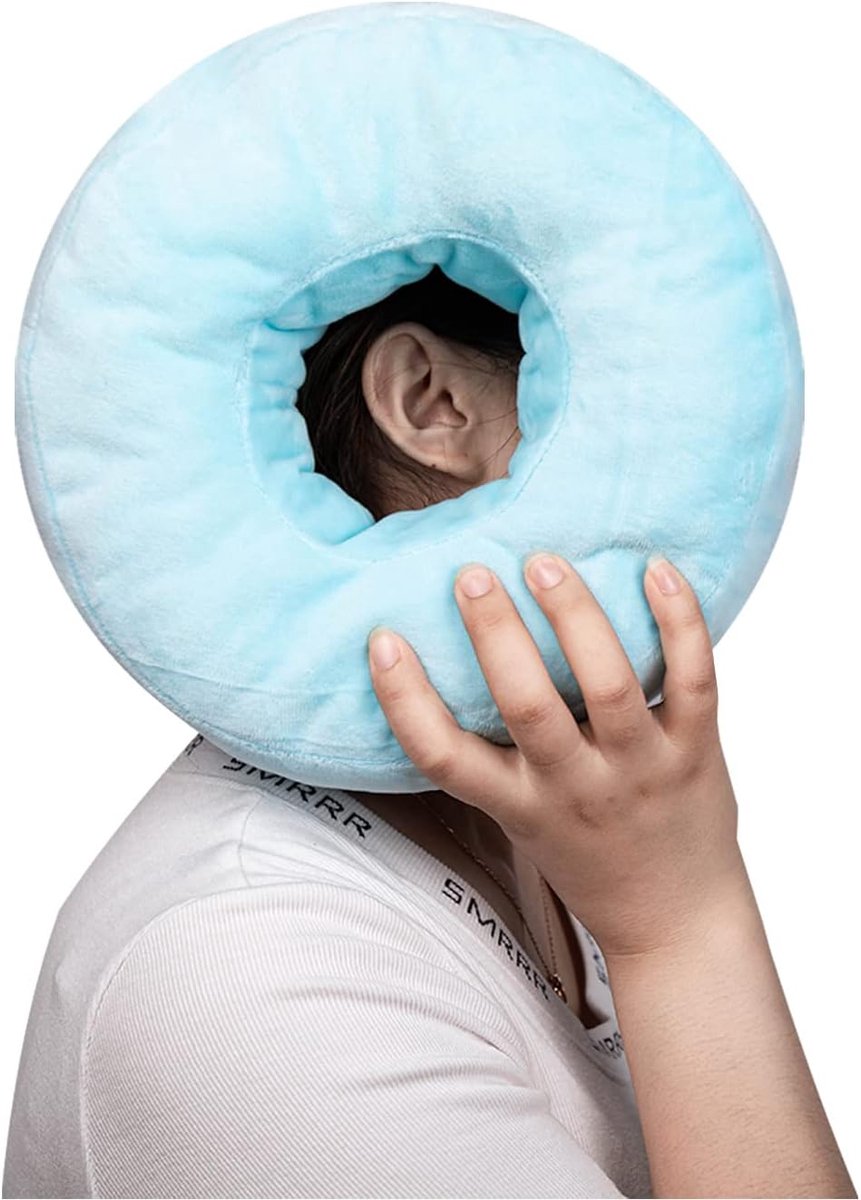 Kussen met gat | donutkussen tegen oorpijn en drukontlasting | oorkussen voor zijslapers met ontstekingen en piercings (blauw)