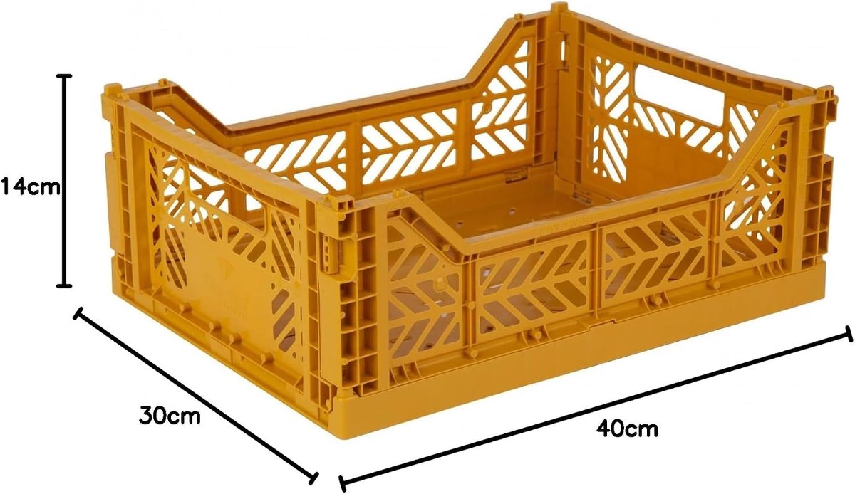 Vouwkist, stabiele vouwkist van kunststof, stapelbaar, mostard, midi (40 x 30 x 14 cm)