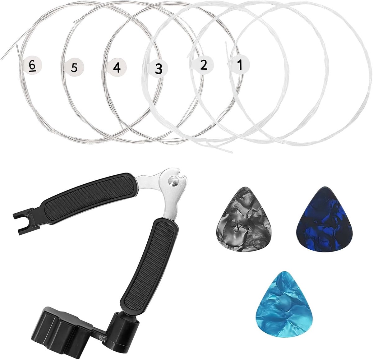Snaren Klassieke Gitaar - Nylon snaren met zilverbeschichting, set van 6 voor concertgitaar, westerngitaar en akoestische gitaar, medium, met 3 plectrums & 3-in-1 gereedschap