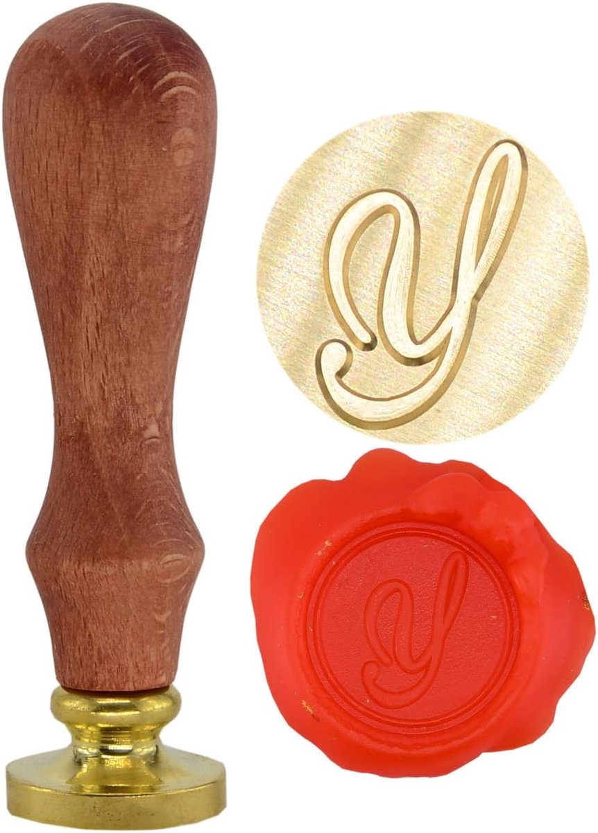 Retro waxschild 26 letters van het alfabet A tot Z met messing pellet en houten handvat