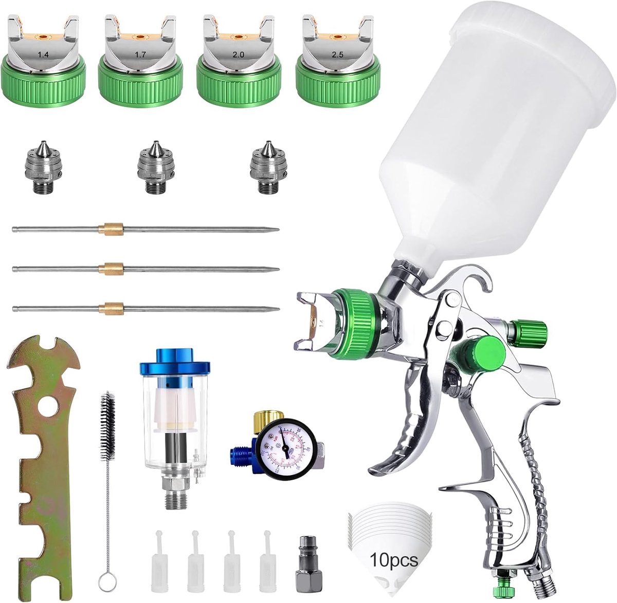HVLP spuitpistool 3 nozzles - 0.3 cm, 2.0 en 600 cc - gravity HVLP - perfecte verfafwerking - ShopVlot