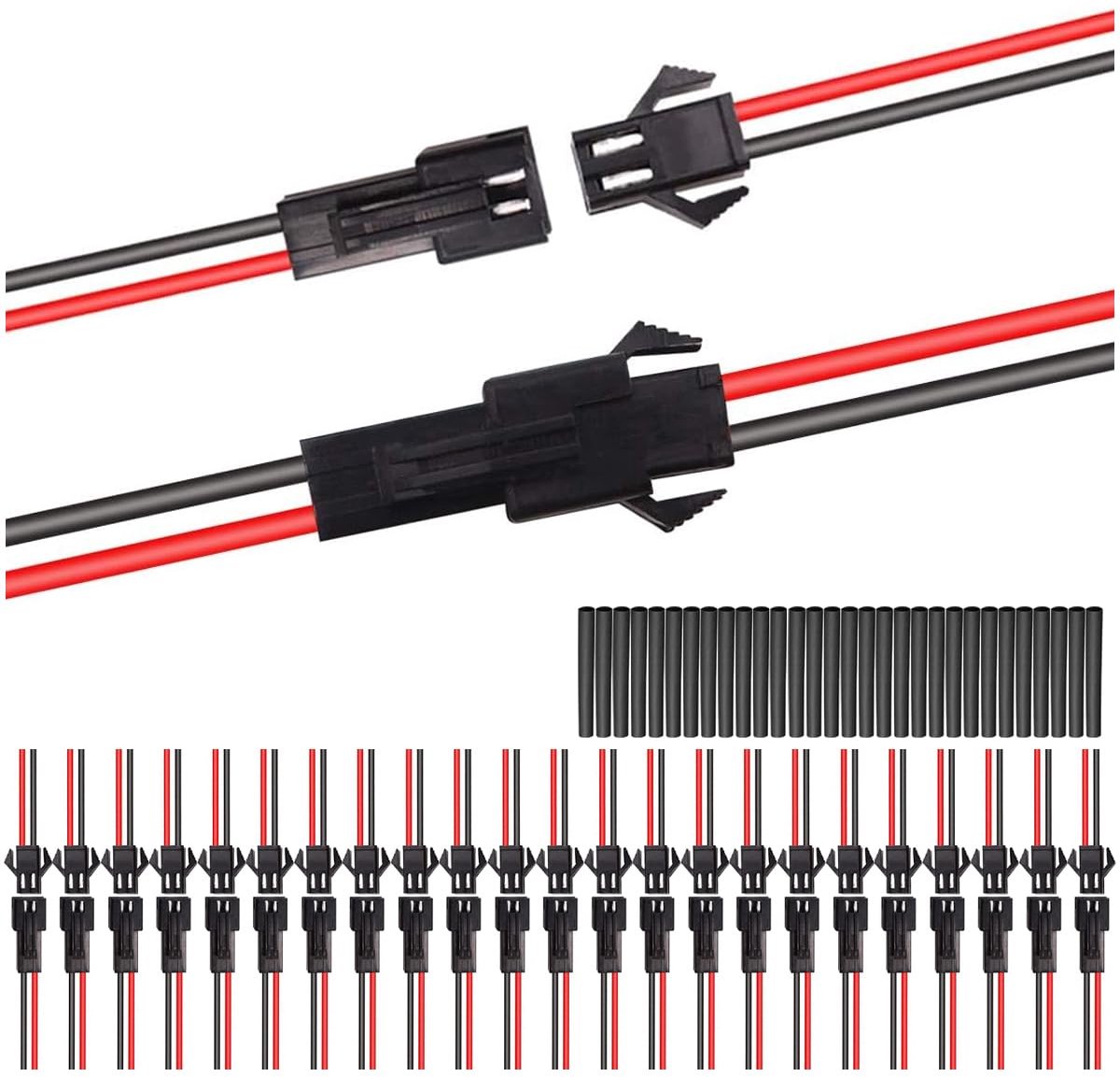 JST SM 2 pin plug en bushing adapter - 25 paar - 22AWG 100mm kabel - ideaal voor LED verlichting - ShopVlot