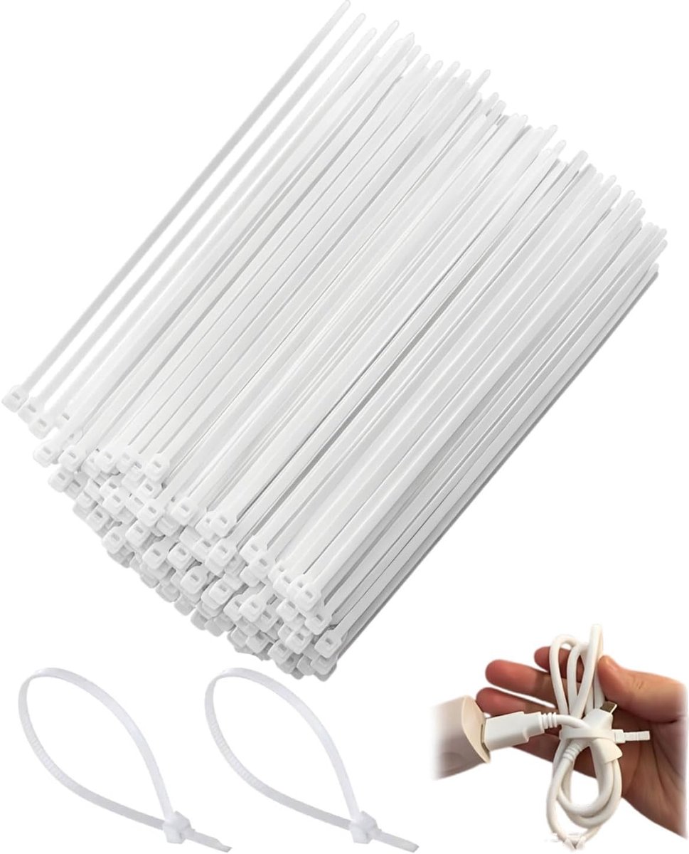 Kabelbinders 100 x 2,5 mm - wit - temperatuurbestendig - duurzaam en robuust - ShopVlot