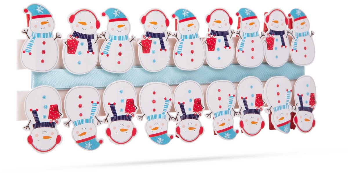 Kerstclip met lint - Sneeuwmam - 22 x 35 mm - 18 stuks, 2 m / verpakking 1 Stuks [58526B]