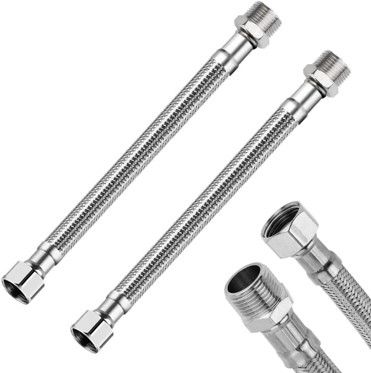 SnelShoppen - 2 Stuks Aansluitslang, Flexibele Slang, Armor Slang 3/8 Inch Draaidop | RVS Flexibele Slang 3/8 Inch, Voor Armatuur, Kraan, Hoekventiel,