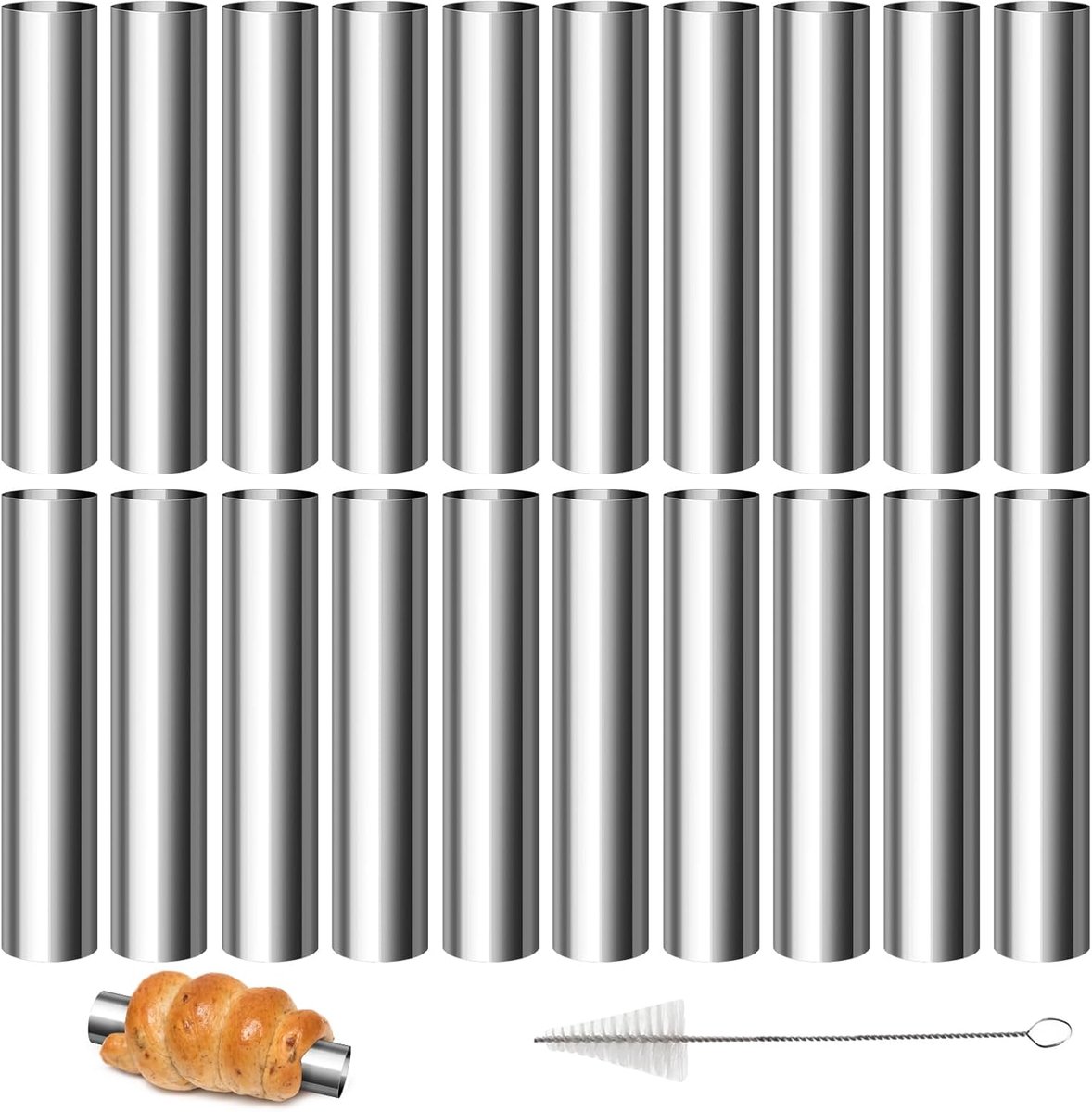 Bakvormen voor cannoli 12 x 2 cm - RVS met non-stick coating - Inclusief schoonmaakborstel - ShopVlot