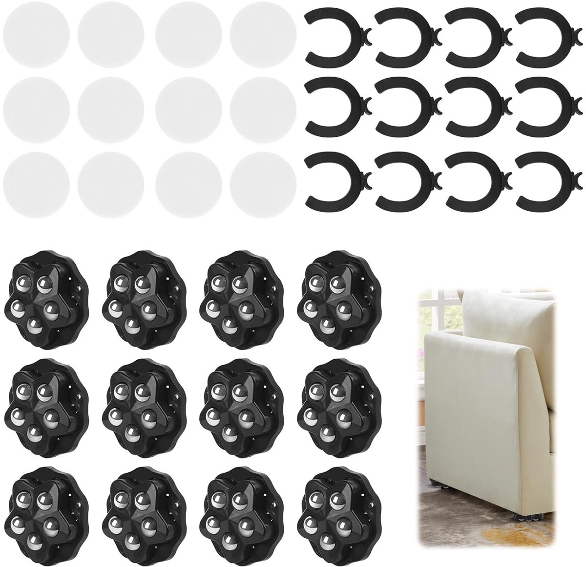 Ball casters set van 12 - zware belasting - zelfklevend - 360 graden draaibaar voor eenvoudig schoonmaken - ShopVlot