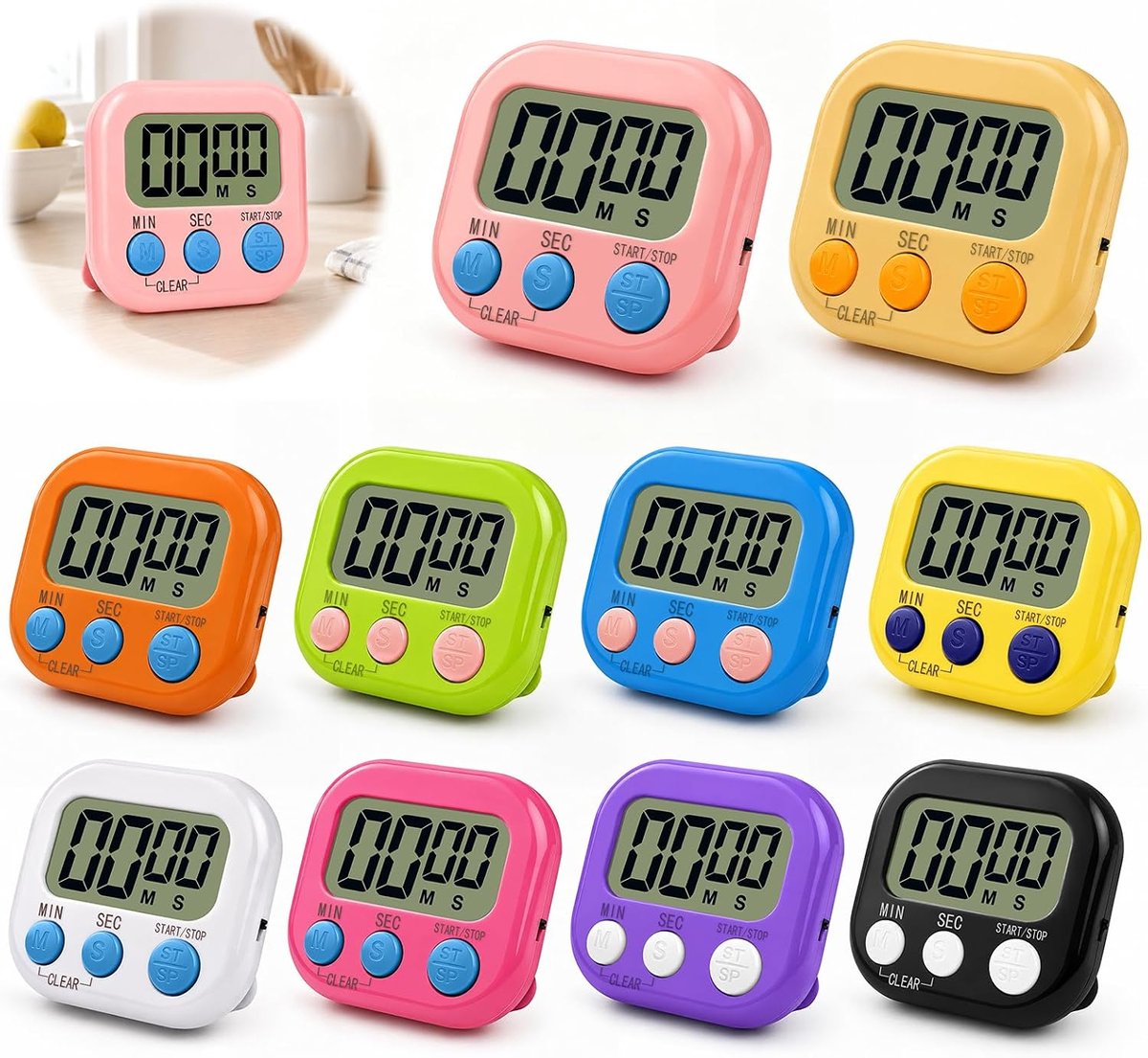 Magnetische keukentimer 10 stuks - digitaal met magneet - inklapbare standaard - ideaal voor koken en studeren - ShopVlot