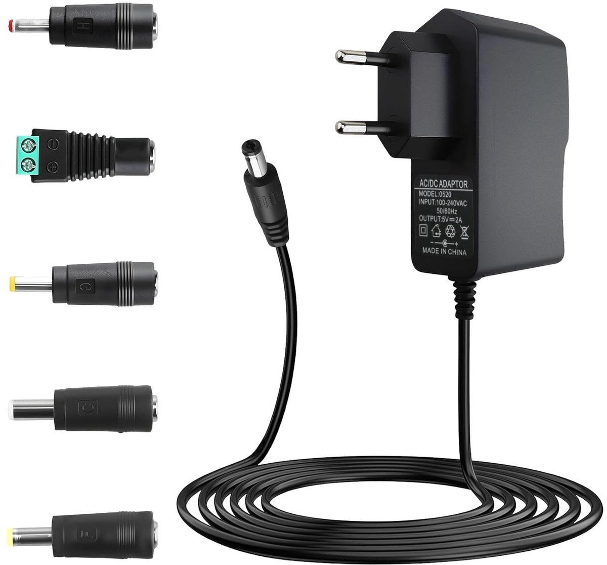 AC Adapter 5 V 2 A - 110-240 V - Inclusief 5 Stekkers - Geschikt voor ledstrips en routers - ShopVlot