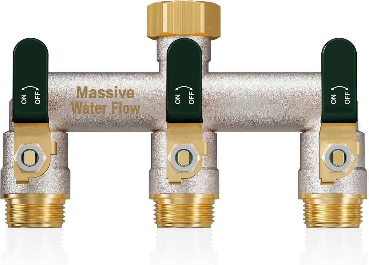 Waterverdeler 3-Weg 3/4 Inch - Verchroomd - Grote waterdoorstroming - Ideaal voor tuinbevloeiing - ShopVlot