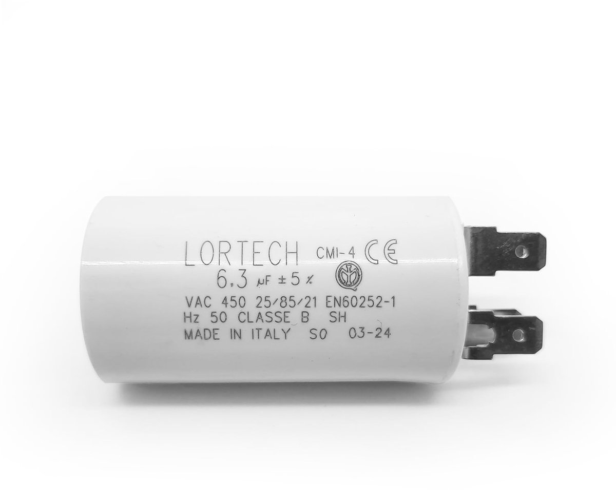 Permanent condensator 6.3 µF - Ø 30 mm x 56 mm - vlakke bodem - geschikt voor huishoudelijk gebruik - ShopVlot