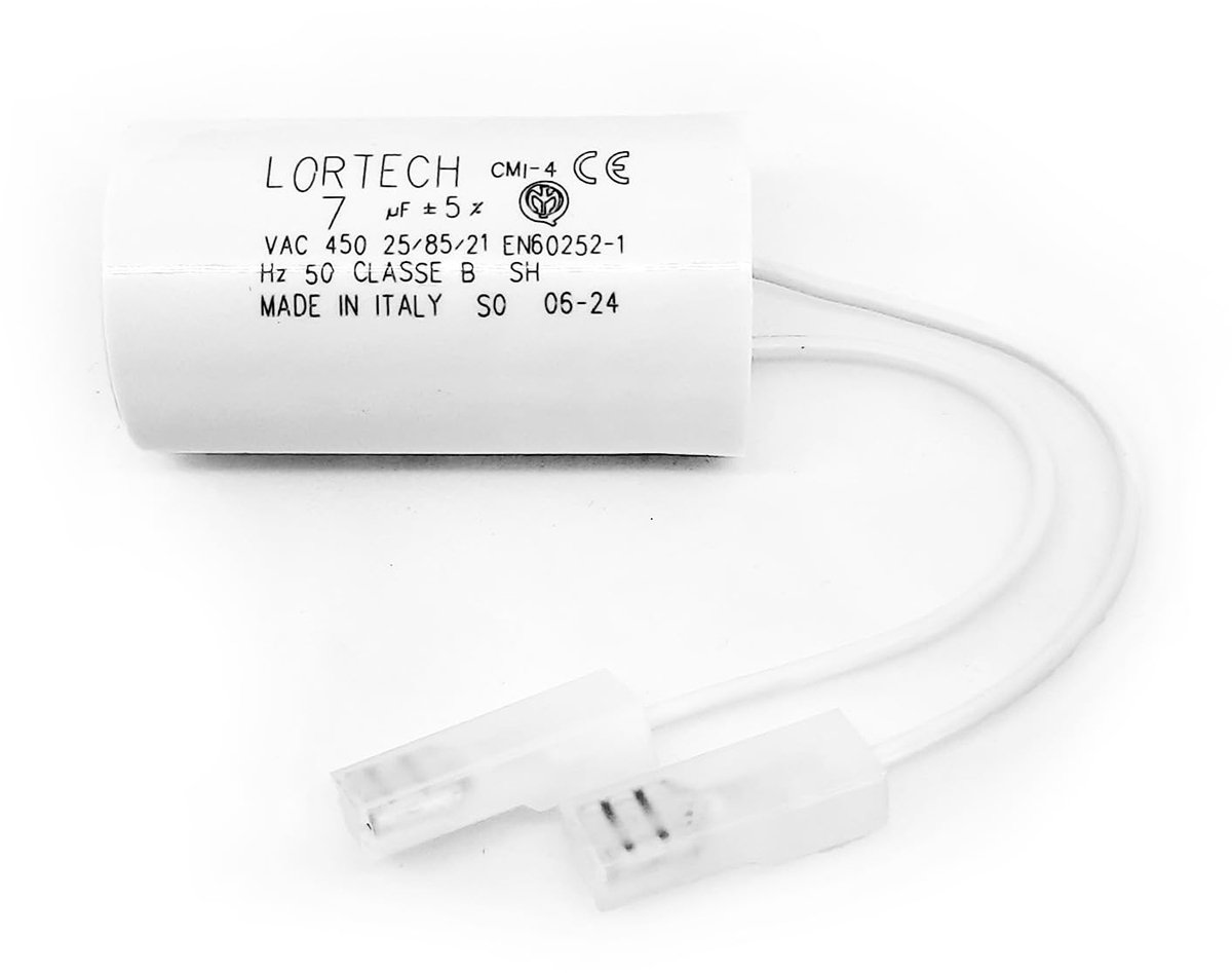 Permanent capacitor 7 µF - Ø 30 mm x 55 mm - met 6.3 mm connectoren - eenvoudig te installeren - ShopVlot