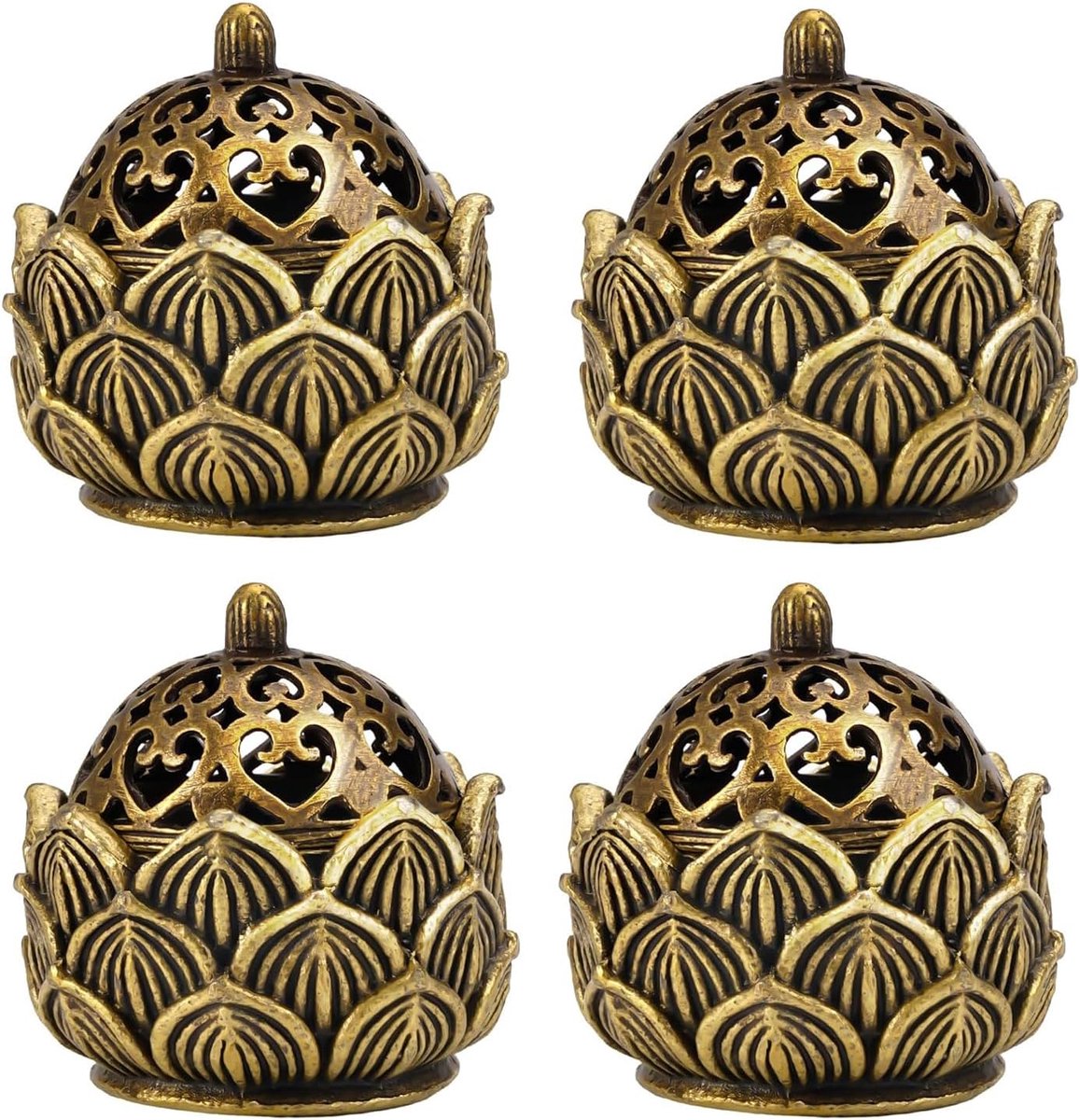 Incense cone holder 4 cm - retro lotus design - bronzen materiaal - stijlvolle sfeermaker voor elke ruimte - ShopVlot