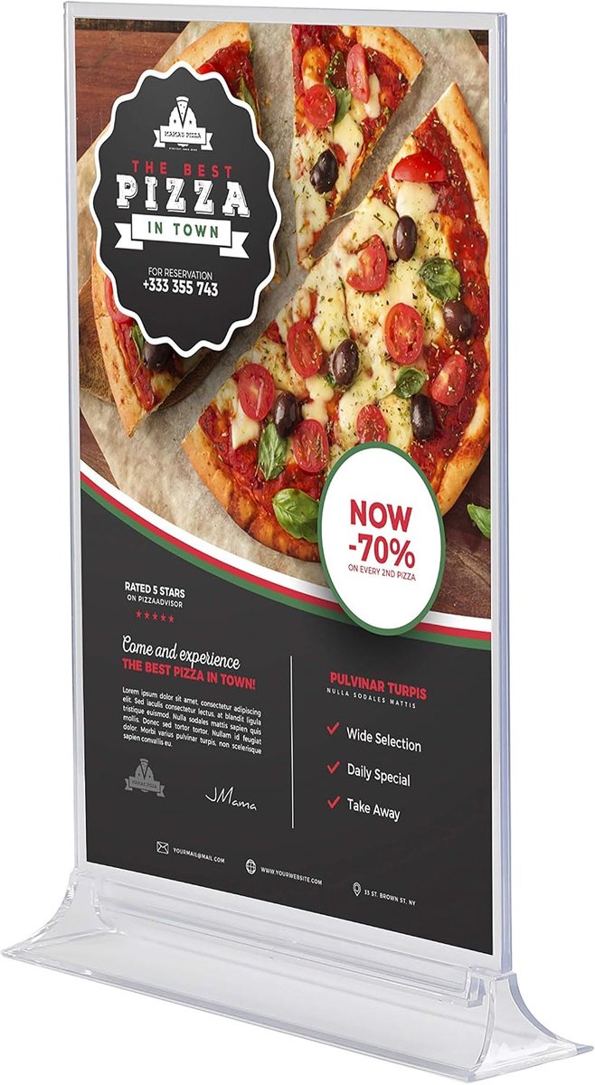 T-stand A4 portrait - premium acryl - transparant - ideaal voor menu's en prijsopgaven - ShopVlot