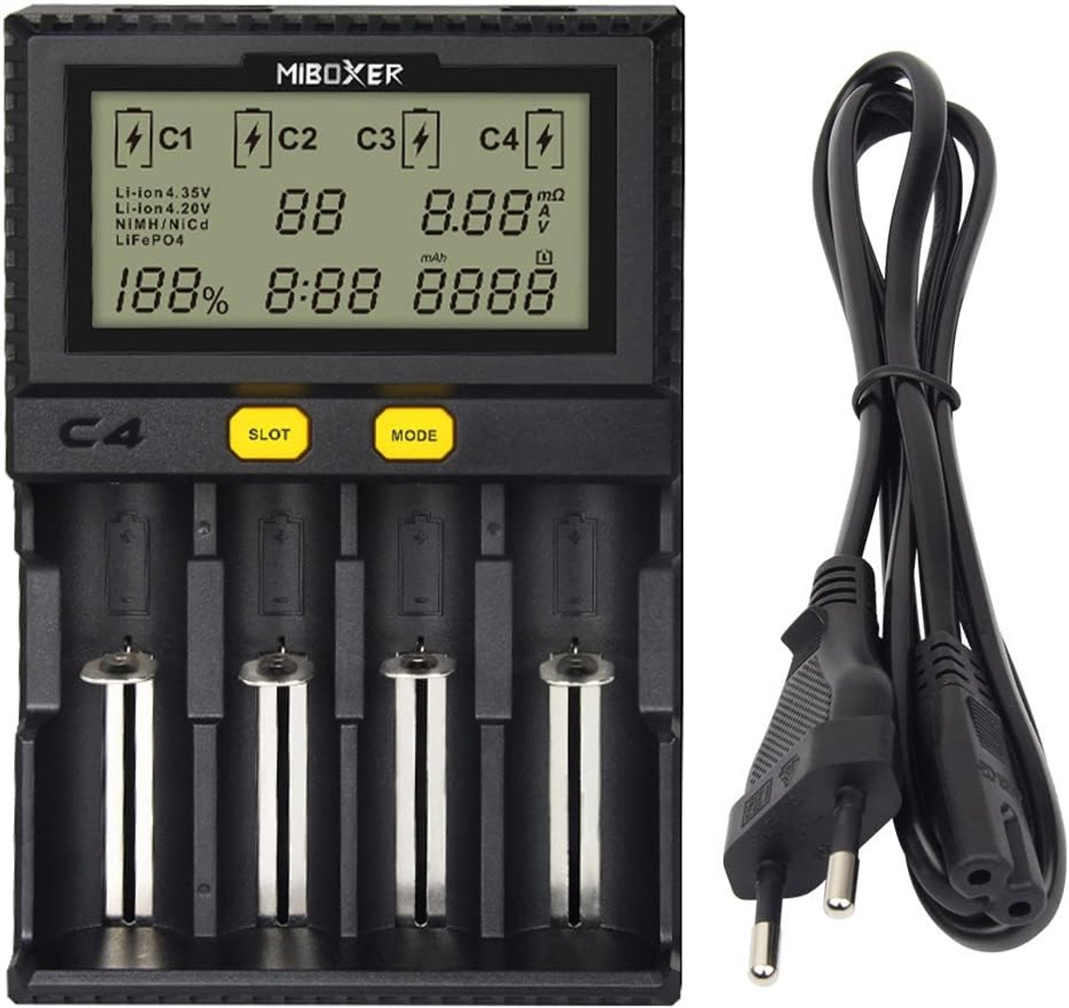 Slimme batterijoplader 4 slots - LCD-display - Geschikt voor Li-ion, Ni-MH en meer - Opladen van diverse accu's - ShopVlot
